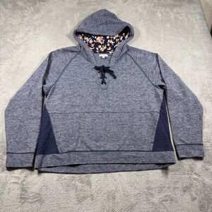 Vera Bradley Hoodie Sweater Womens XL Marled Blue Gray Lace Up Floral